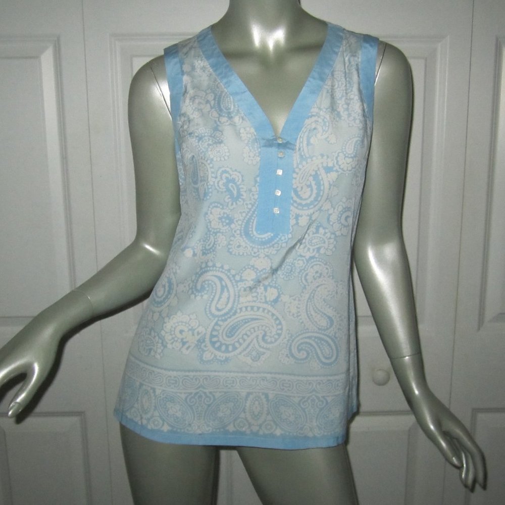 J. McLAUGHLIN Blue & White Paisley Sleeveless Blouse Size 2